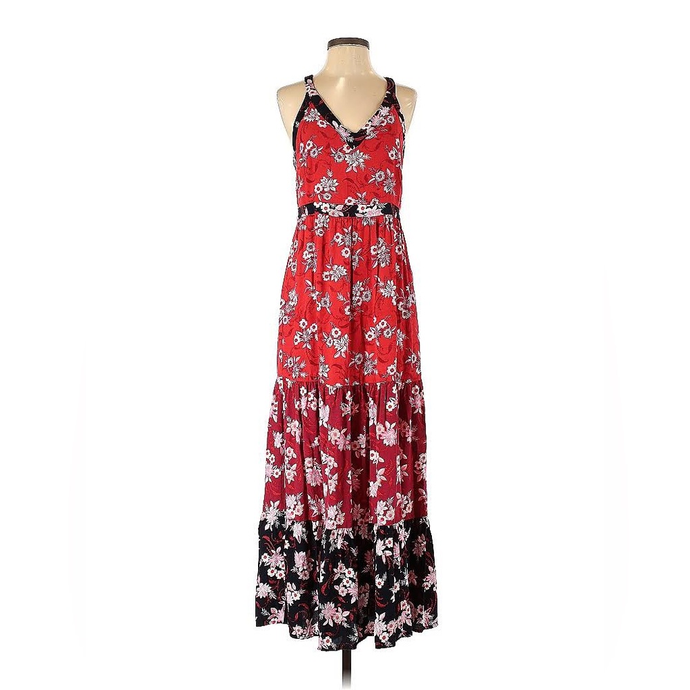 Ann Taylor Loft Boho Maxi Dress - V Neck Sleeveless - Red Ombre Floral (8)